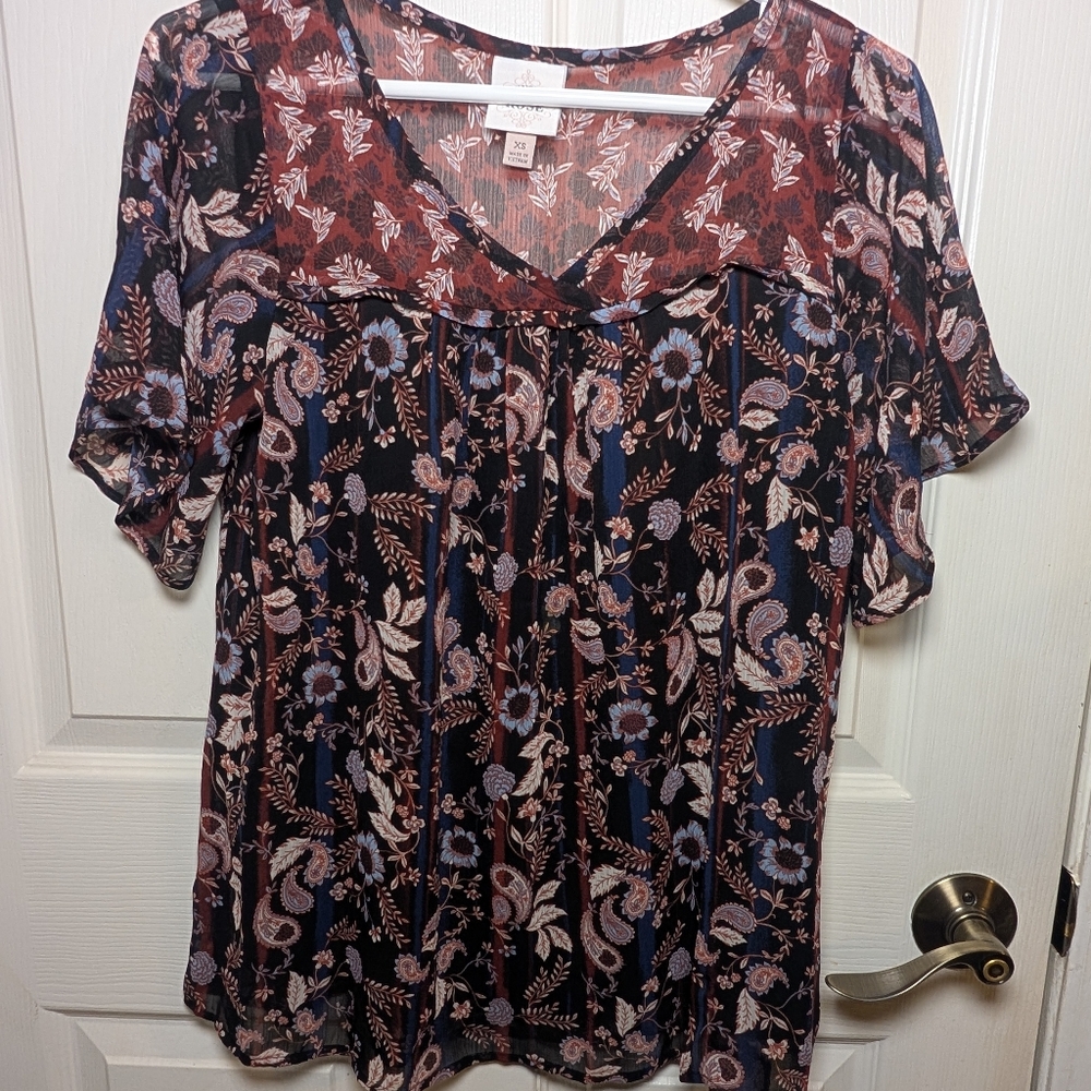 Knox Rose Red and Black Floral Blouse Size XS